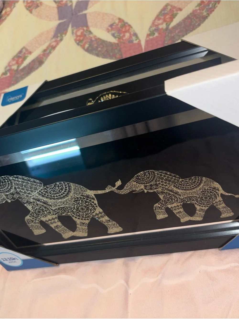 Interiors by design framed mirror with blinged out elephants